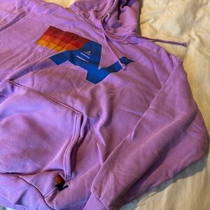 Aviator Nation Lavender Hoodie with Blue Logo and Rainbow Stripe